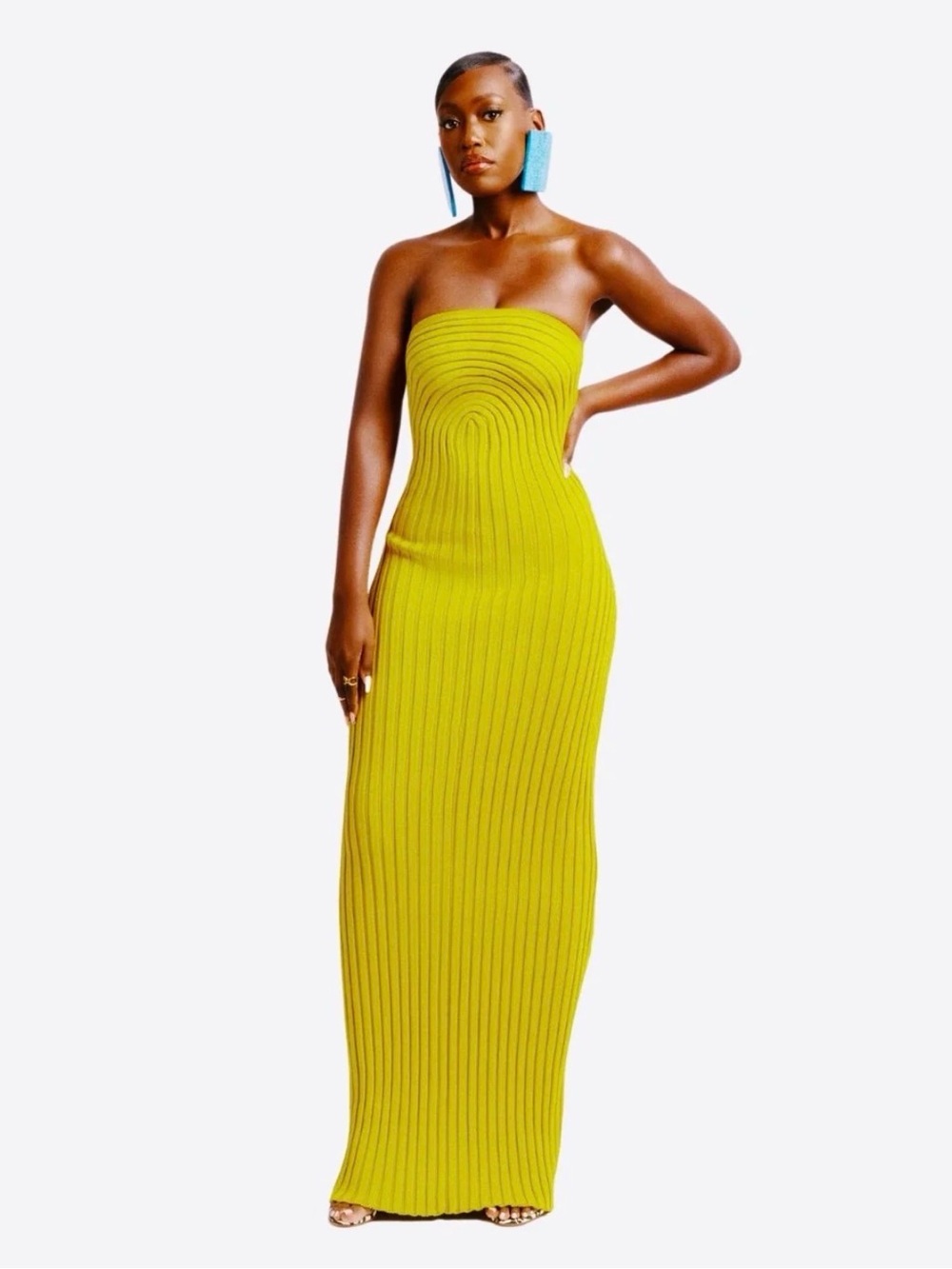 Hanifa Strapless Ribbed Maxi Dress in Chartreuse